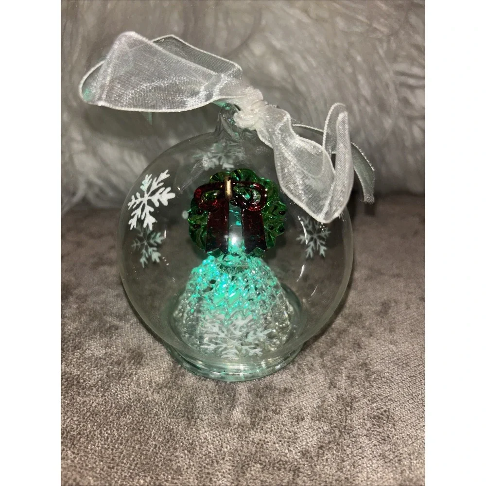 Wreath on Bell Christmas Ornament Glass Globe LED Light